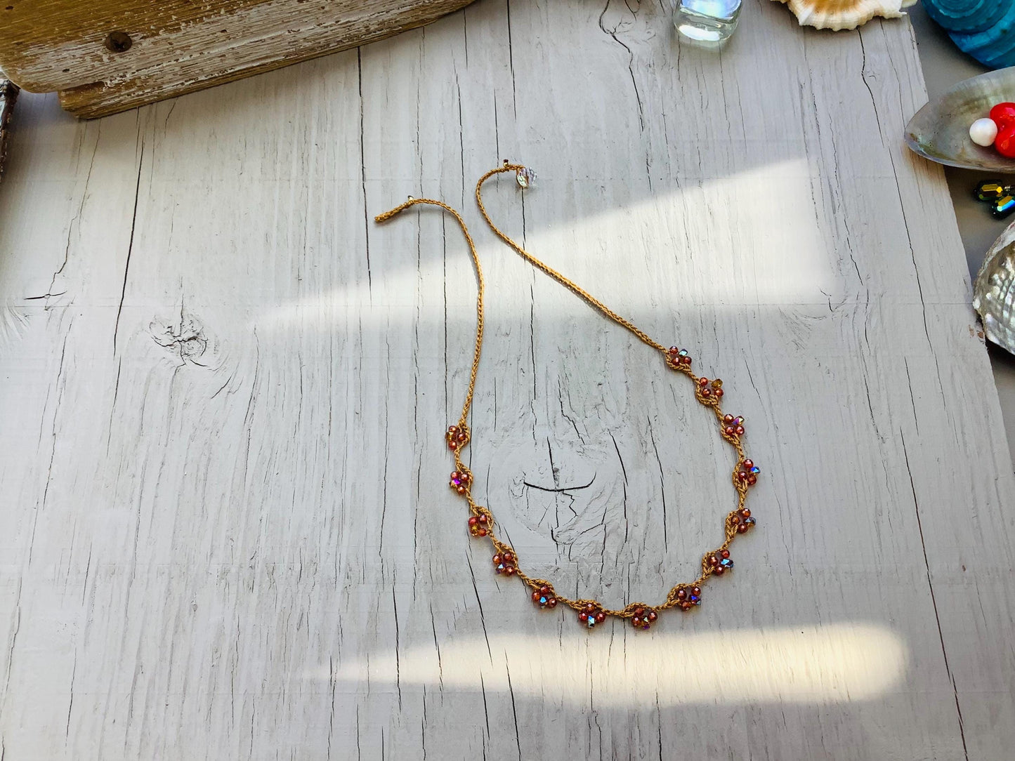Turkish lace pretty colourful  summer necklace in burnt orange