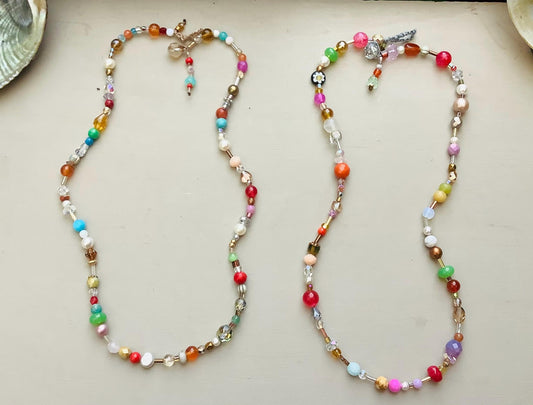 Colorful Gemstone Crystal Necklace: Crocheted Closure, Fun Friendship Jewelry