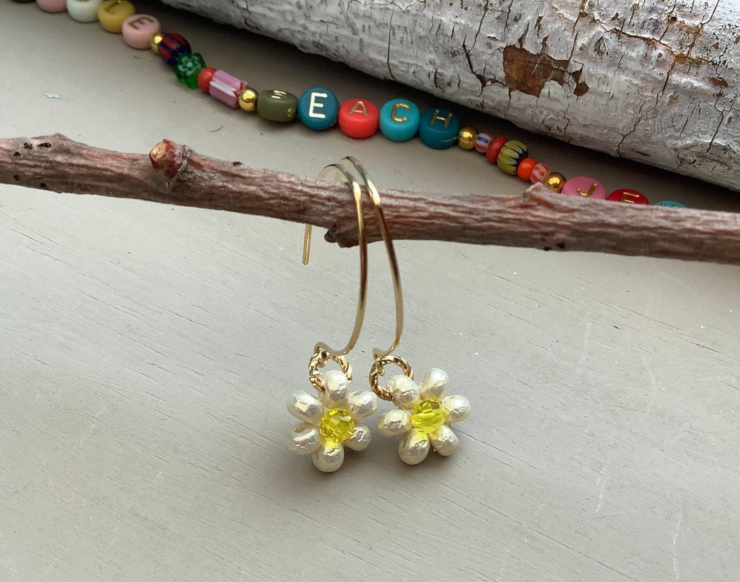 Miyuki Pearl Daisy Earrings: Swarovski Crystal Center