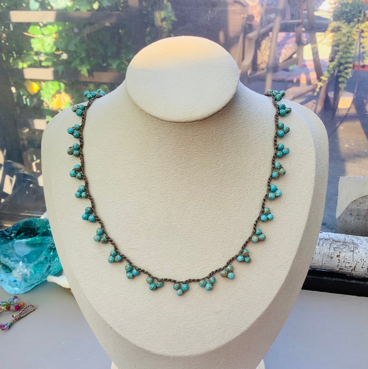 Lace crocheted necklace, boho natural jewelry