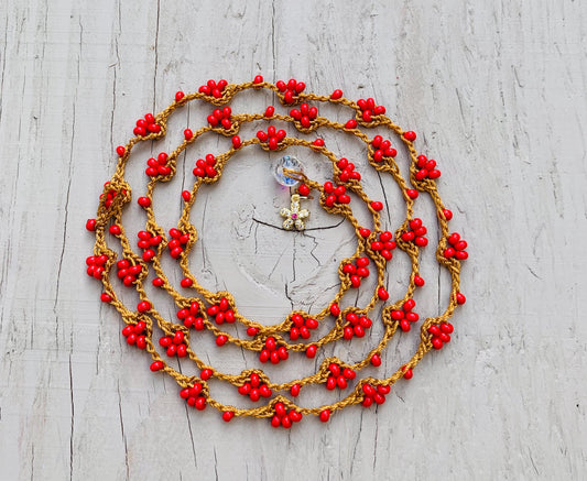 Turkish lace pretty colourful  summer necklace, or wrap bracelet, extra long