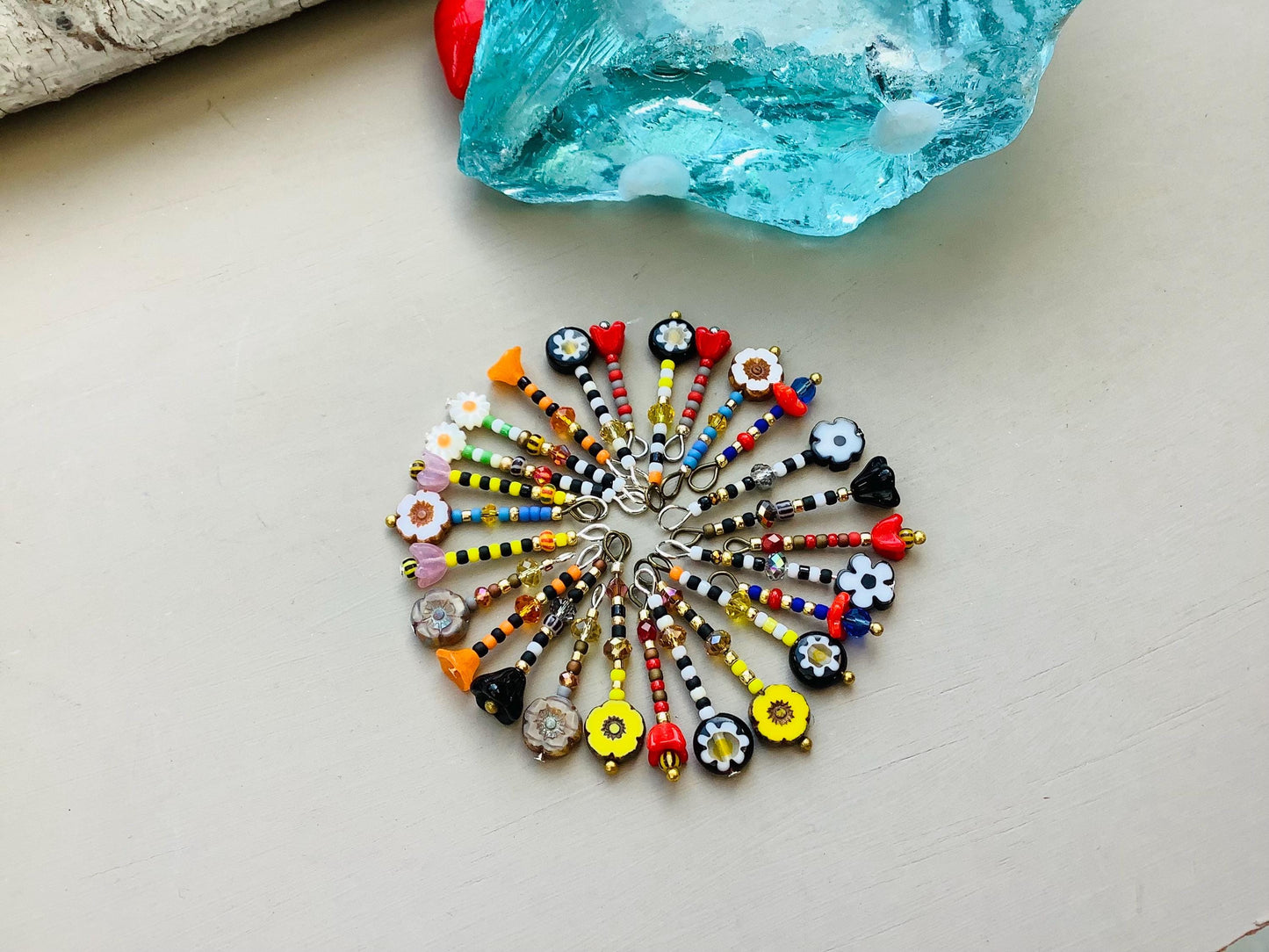 Boho Flower Earrings: Czech Glass & Mother of Pearl