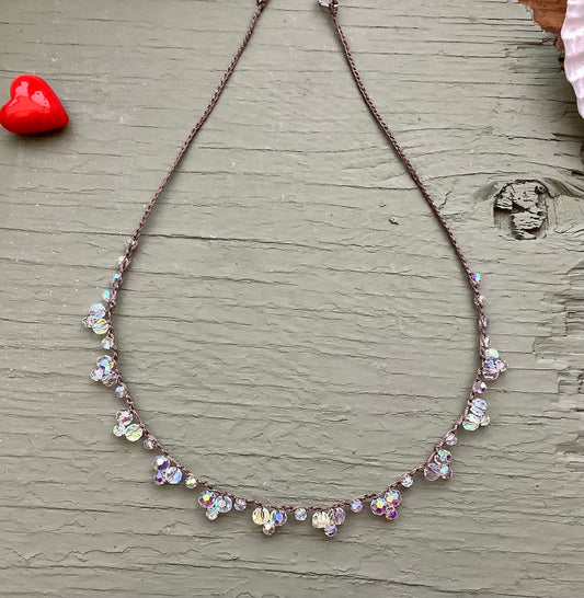 Crystal lace crocheted necklace