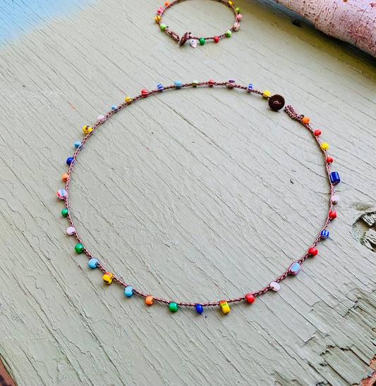 Ghana african bead unique crocheted necklace