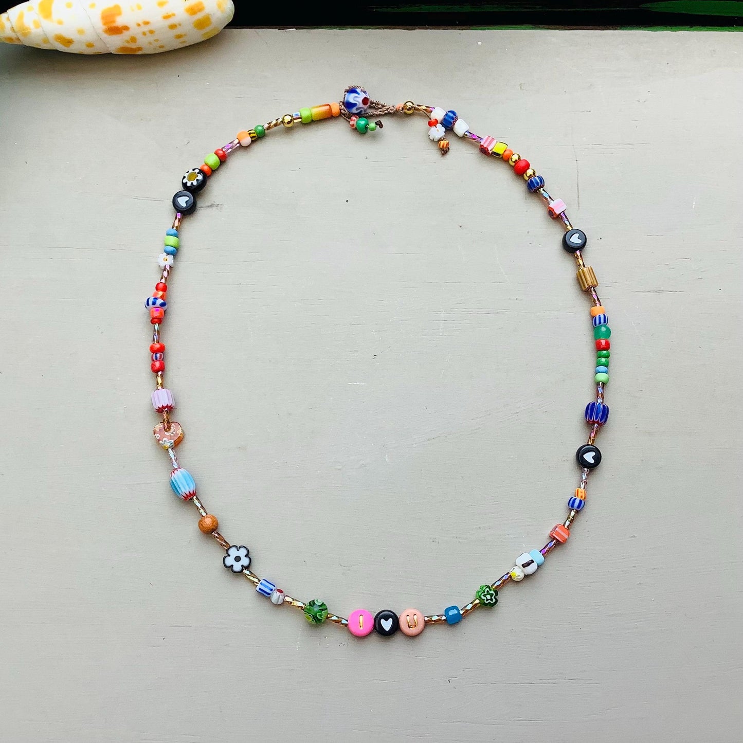 Colorful Gemstone Crystal Necklace: Venetian Ghana Beads, Flower Dangle