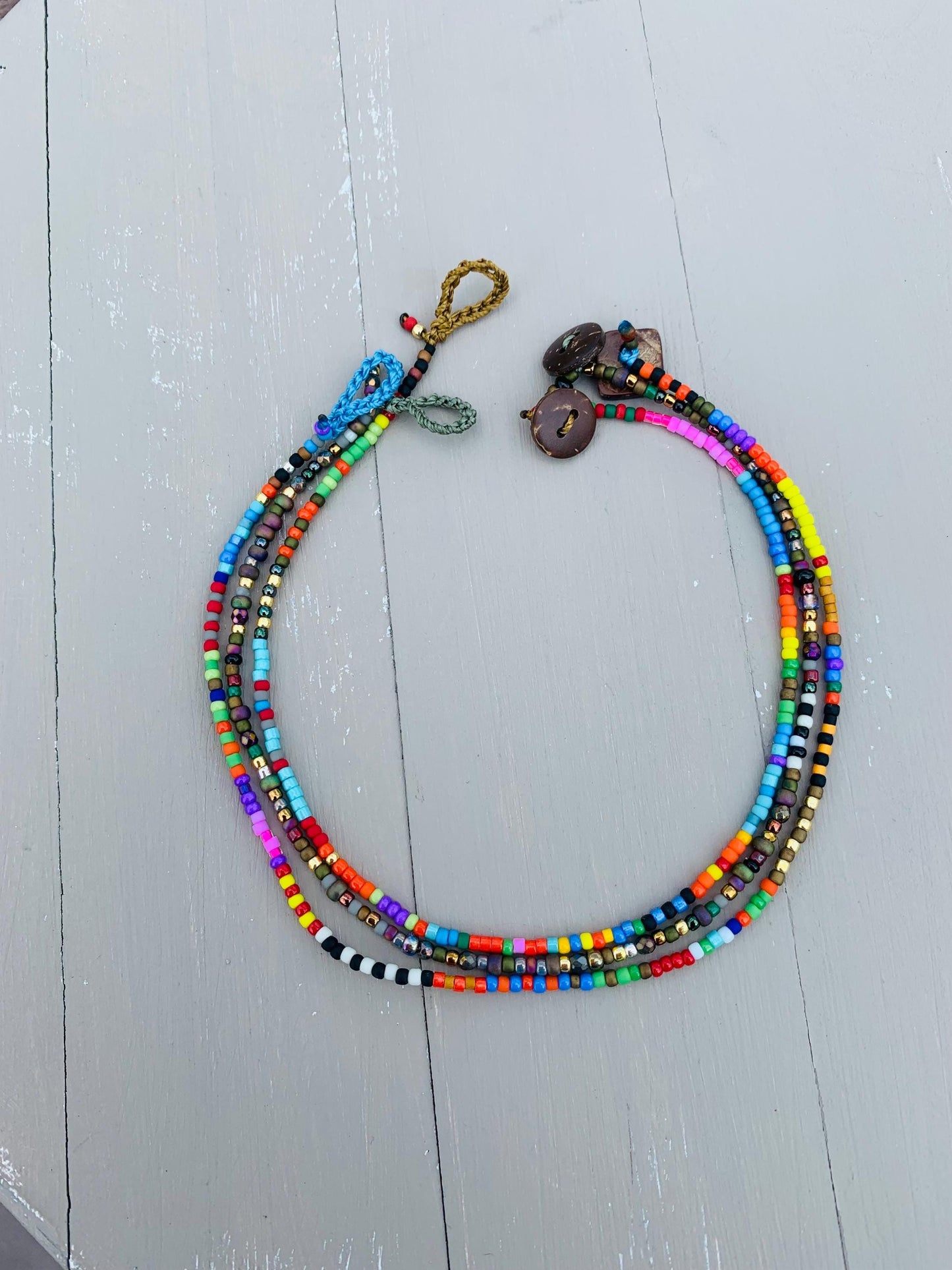 Toho petite beaded anklet, natural boho metal free jewelry