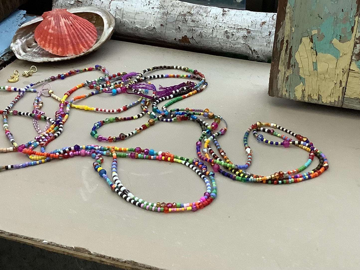 Colorful fun necklace, specialty beads,  petite beads, minimalist, slip on