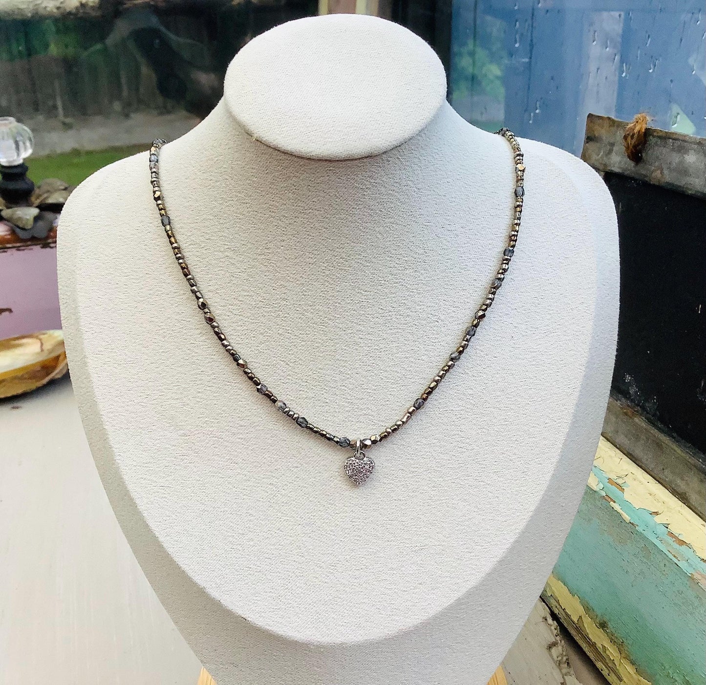 Tiny bead delica petite minimalist necklace with sterling pendant