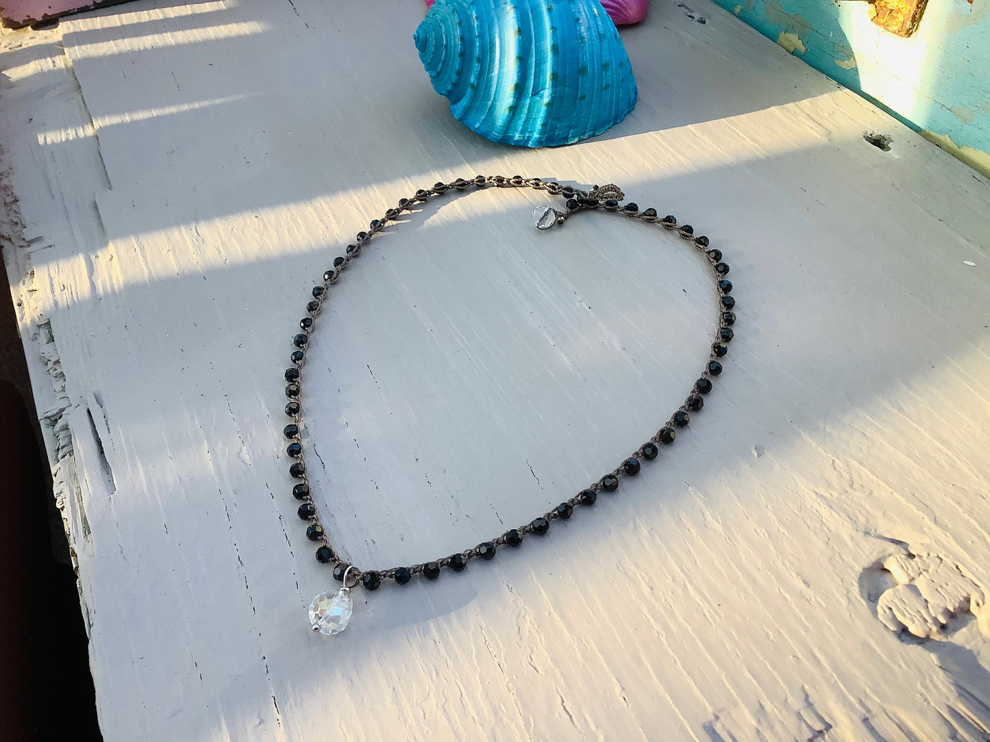 Little black crystal necklace with pear shaped crystal pendant