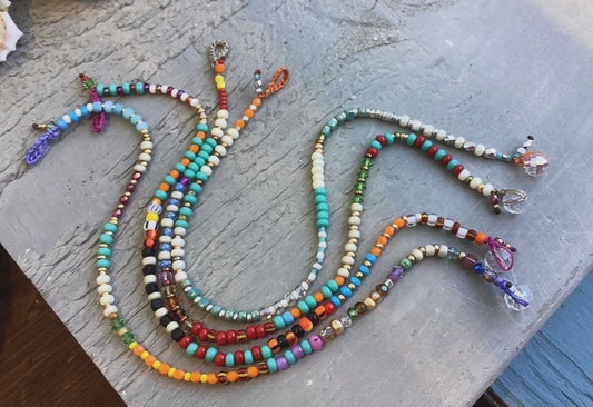 Rio colourful beaded anklet, natural boho metal free jewelry