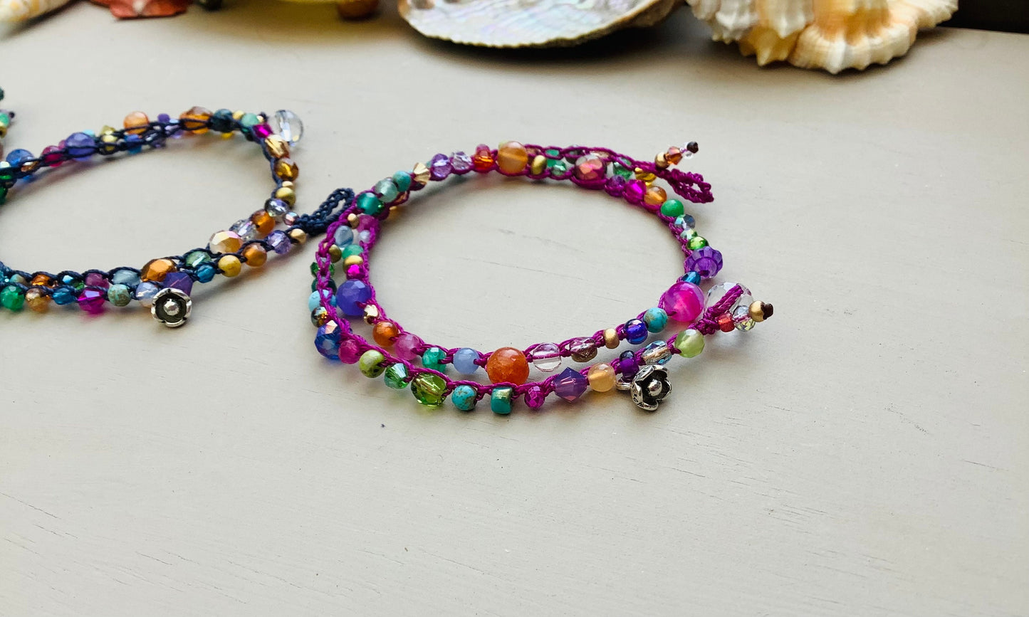 Fern green crocheted double bracelet pretty bracelet, early,natural jewelry