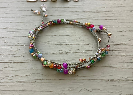 Blossoms crocheted 3X bracelet pretty bracelet, organic natural jewelry