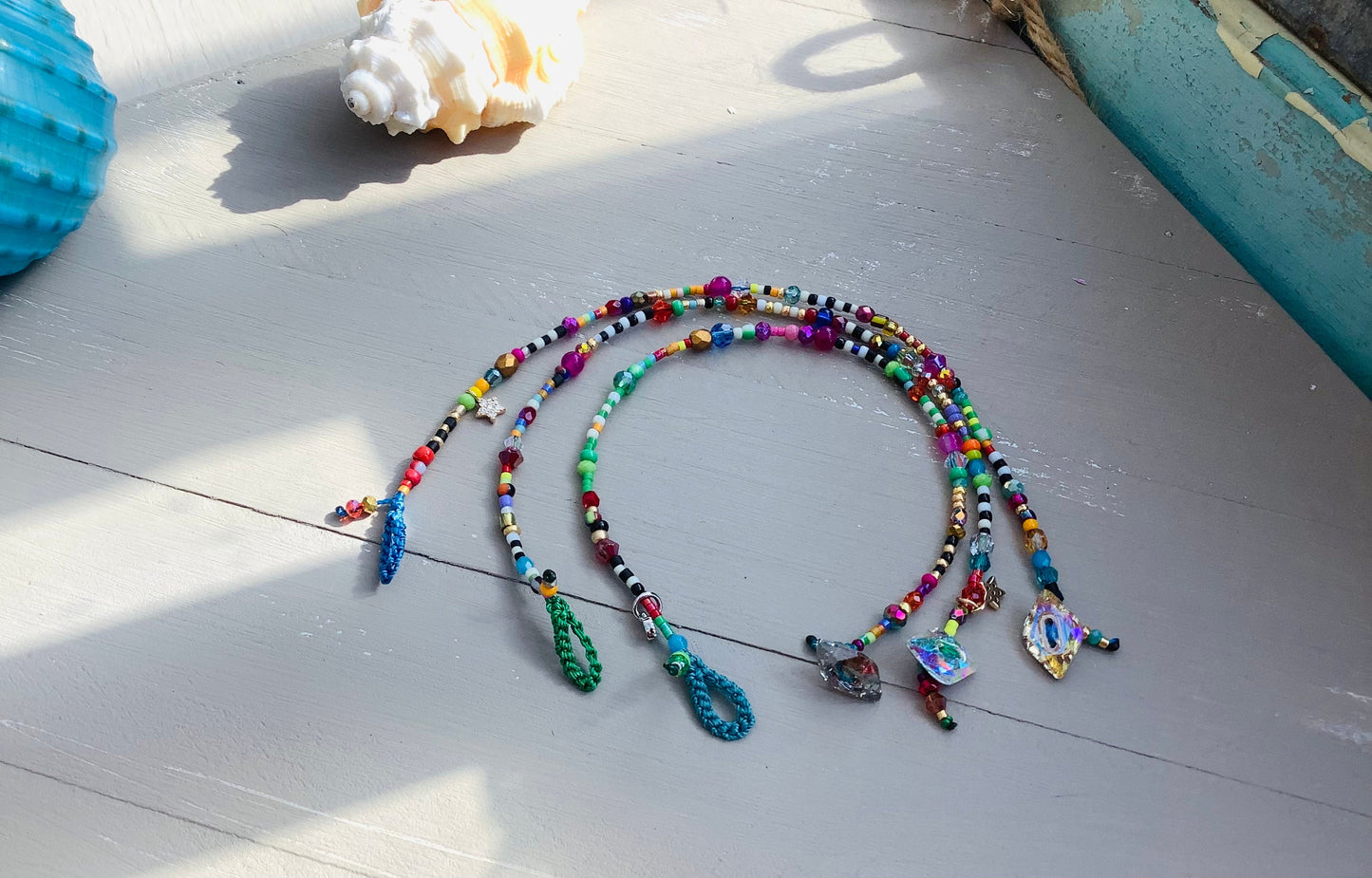 Delicate tiny bead colorful bracelet with Swarovski button