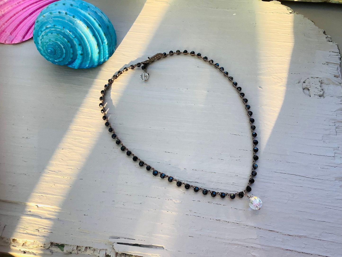 Little black crystal necklace with pear shaped crystal pendant