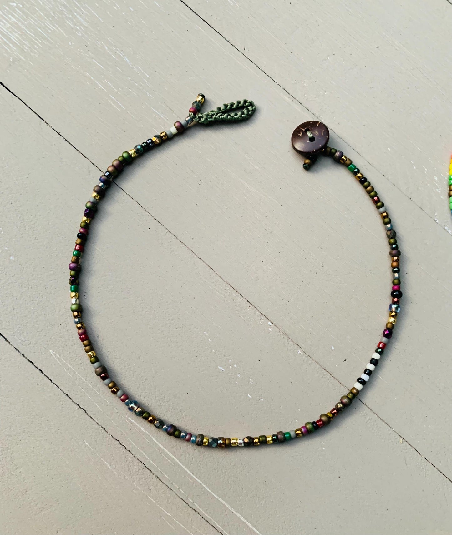 Toho petite beaded anklet, natural boho metal free jewelry