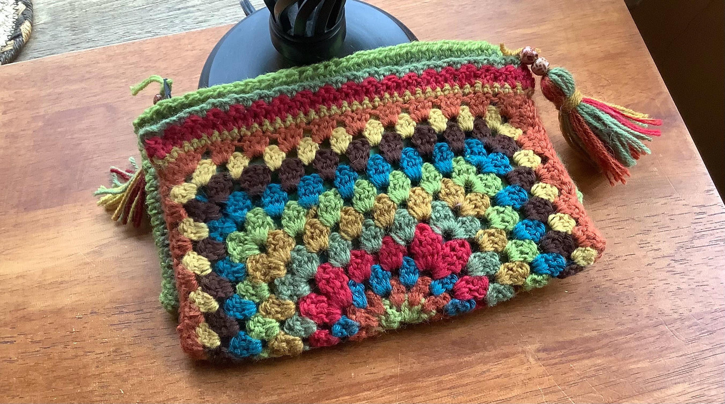 Handmade Granny Square Clutch: Norwegian Wool Boho Bag