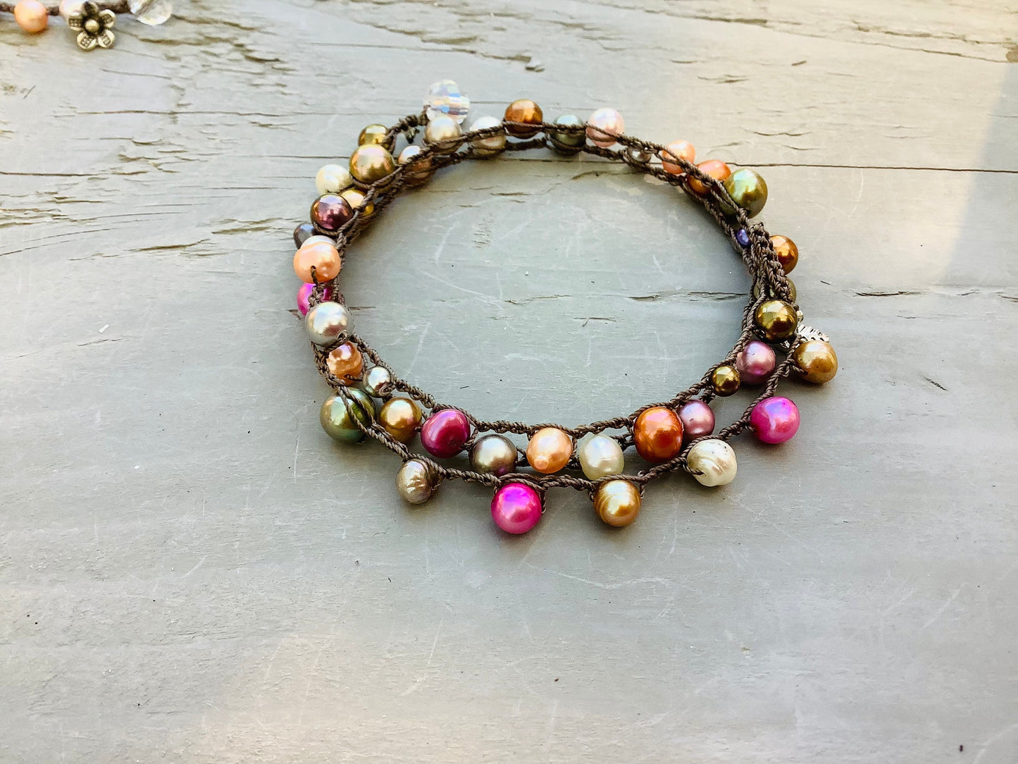 Colorful 3X pastel pearls crocheted wrap