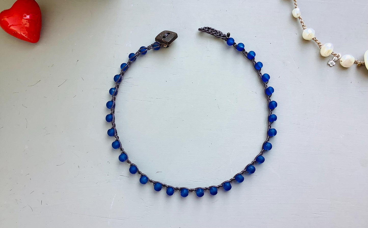 Cobalt blue frost crocheted anklet