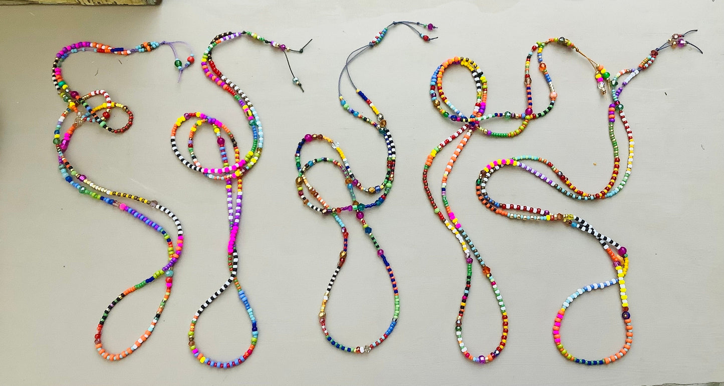 Striped Toho neutral tones petite glass necklaces