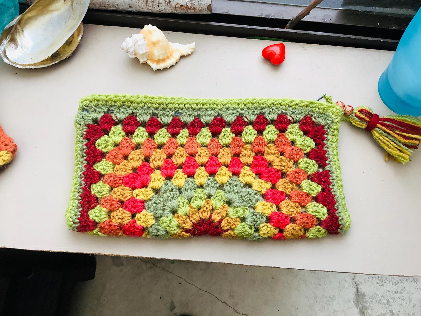 Handmade Granny Square Clutch: Norwegian Wool Boho Bag