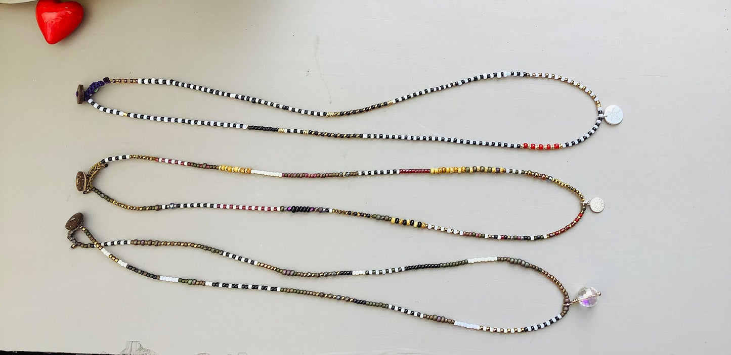 Striped Toho neutral tones petite glass necklaces