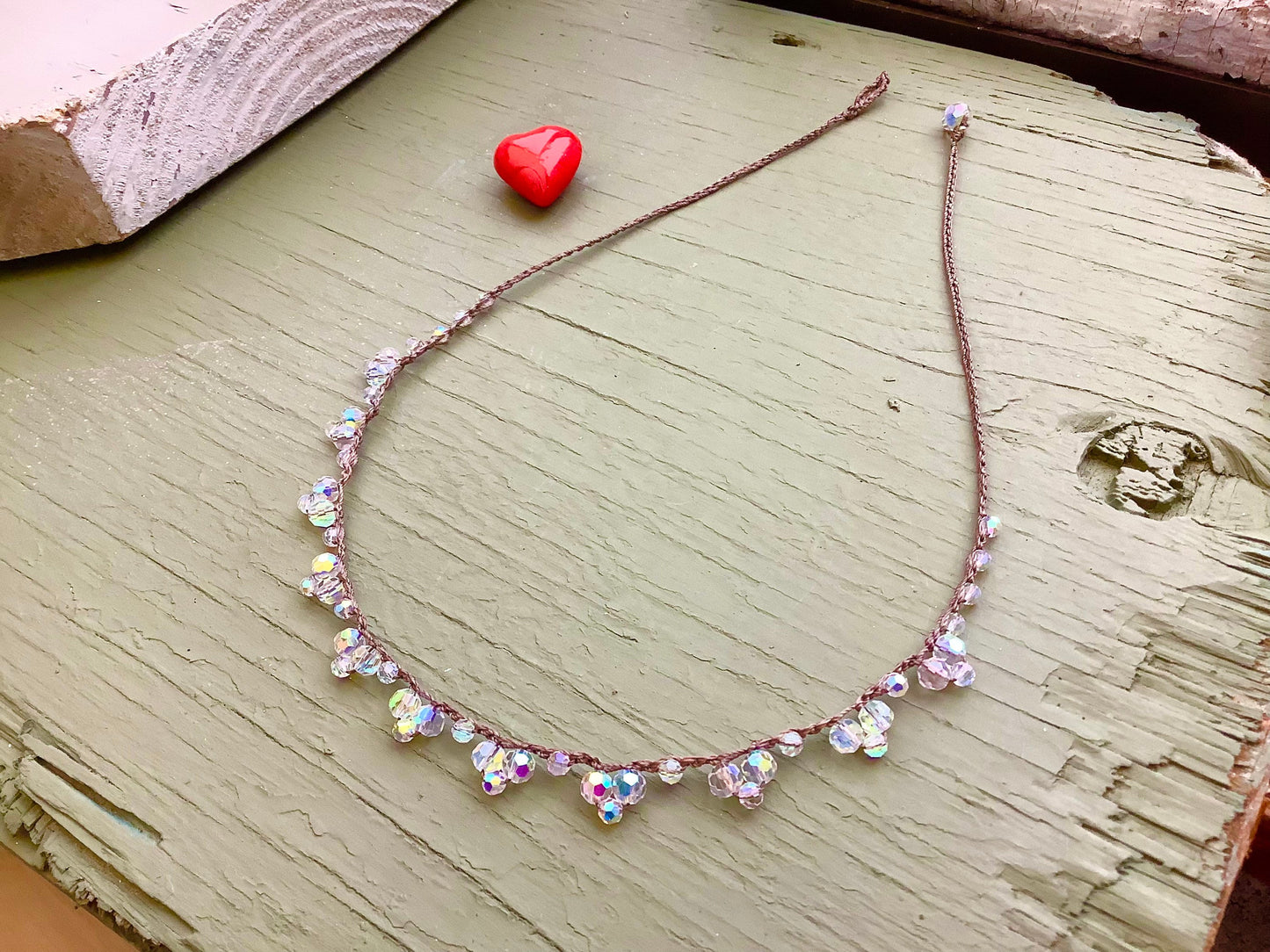 Crystal lace crocheted necklace