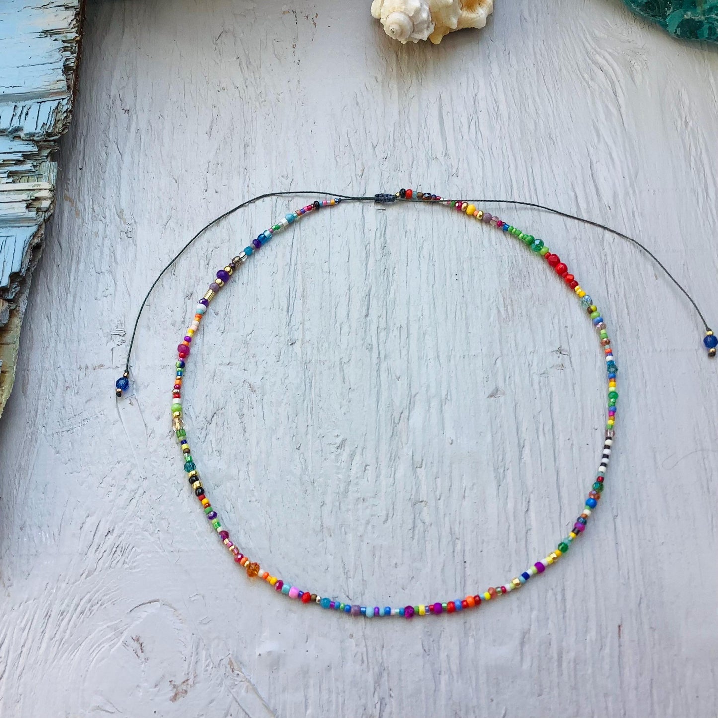 Colorful Seed Bead Choker: Beaded Flower Necklace