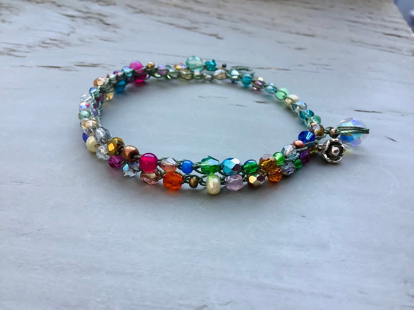 Fern green crocheted double bracelet pretty bracelet, early,natural jewelry