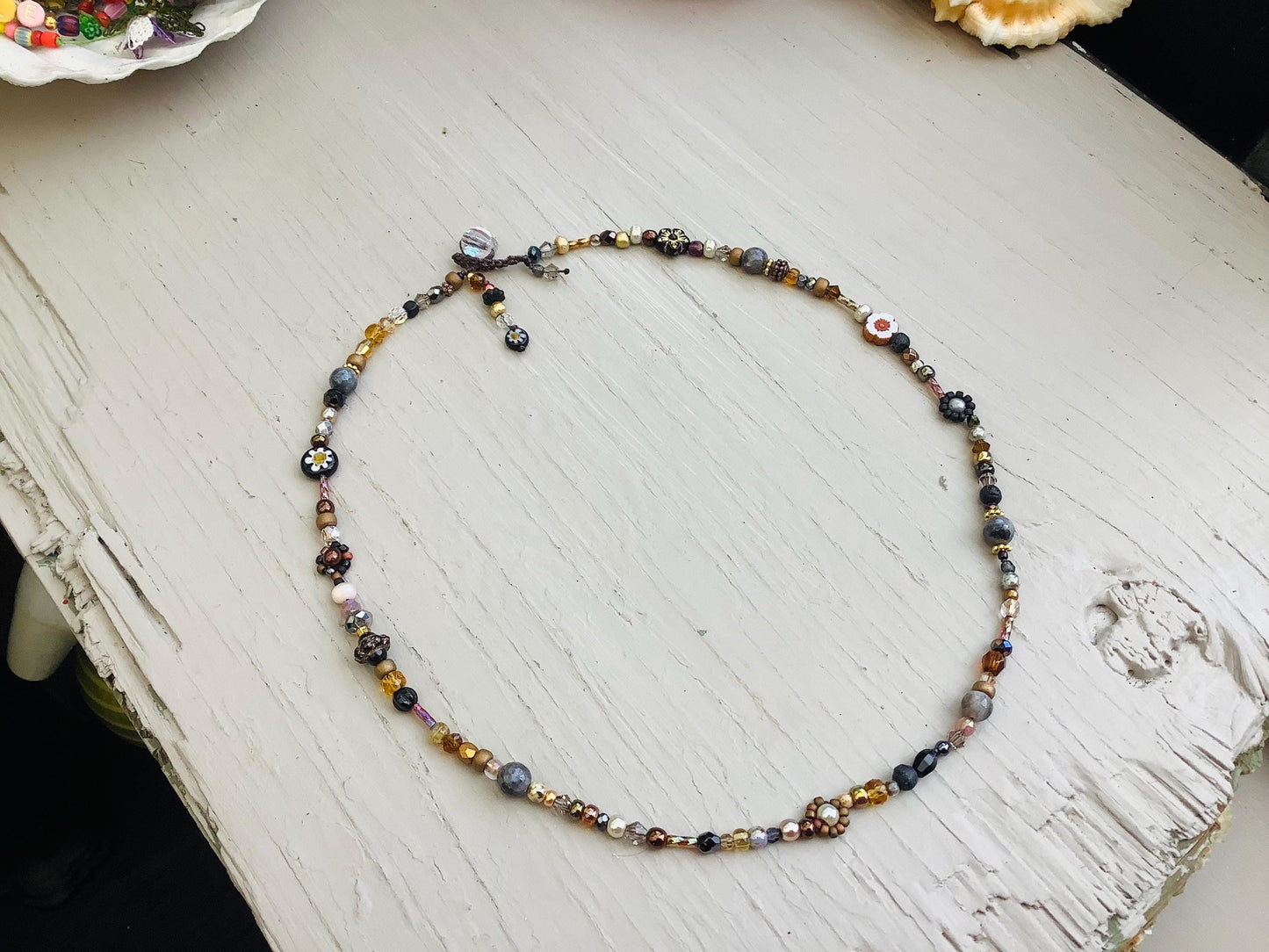 Daisy Pearl Beaded Necklace: Jasper, Amethyst, Agate