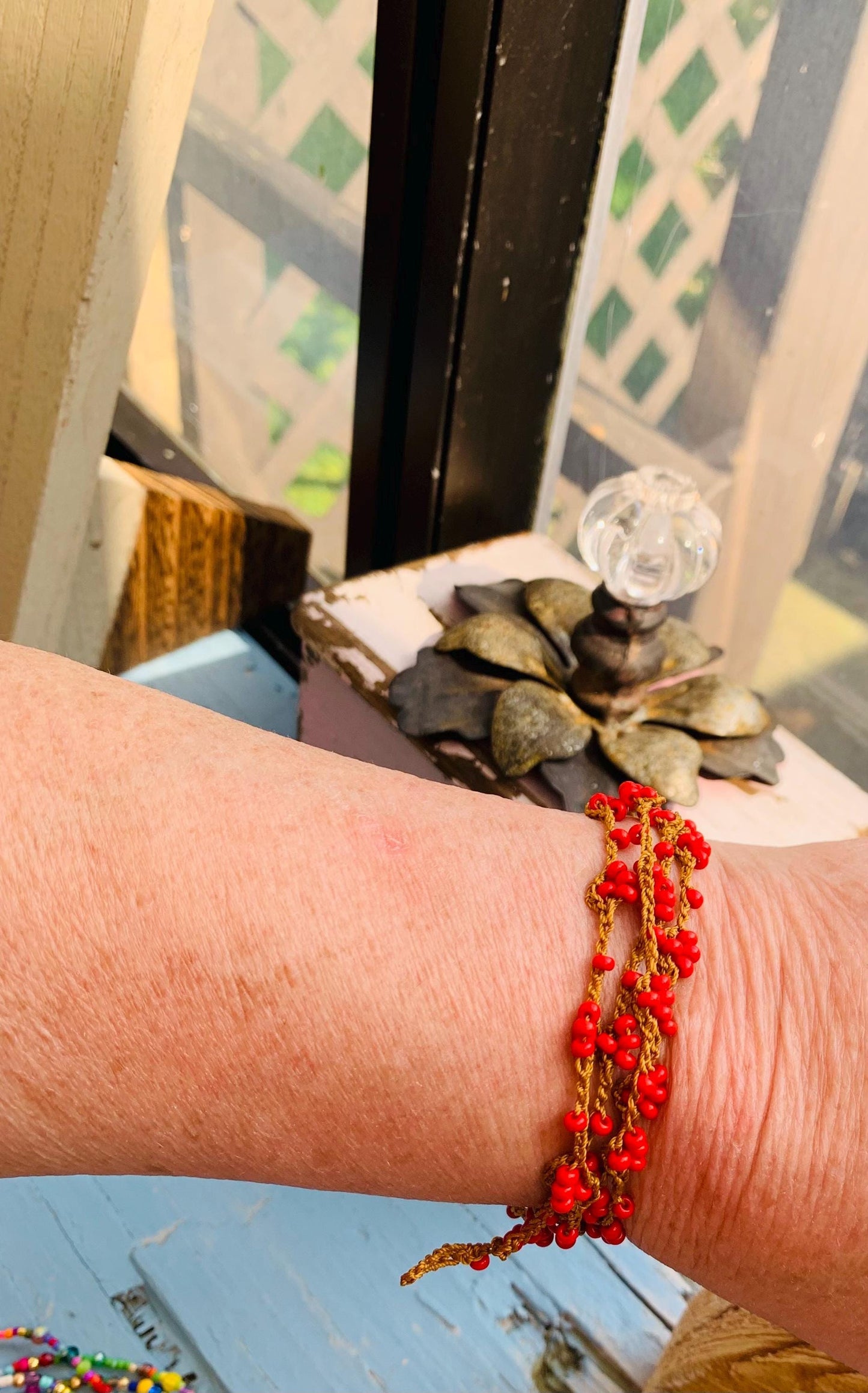 Turkish lace pretty colourful  summer necklace, or wrap bracelet, extra long