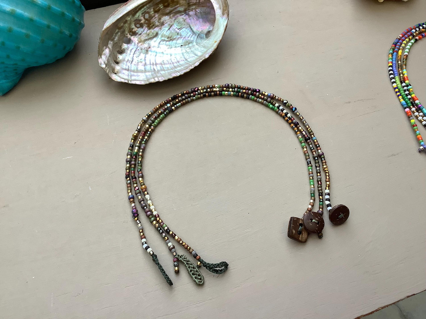 Toho petite beaded anklets with coconut button