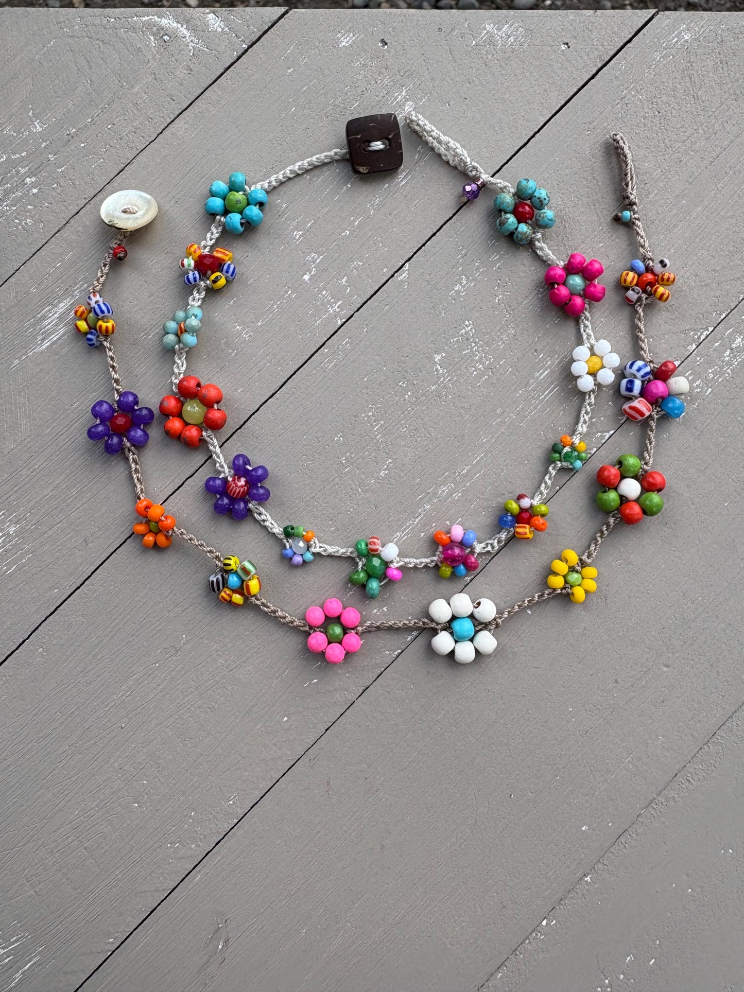 Boho crocheted hippie anklet,  fun flowers