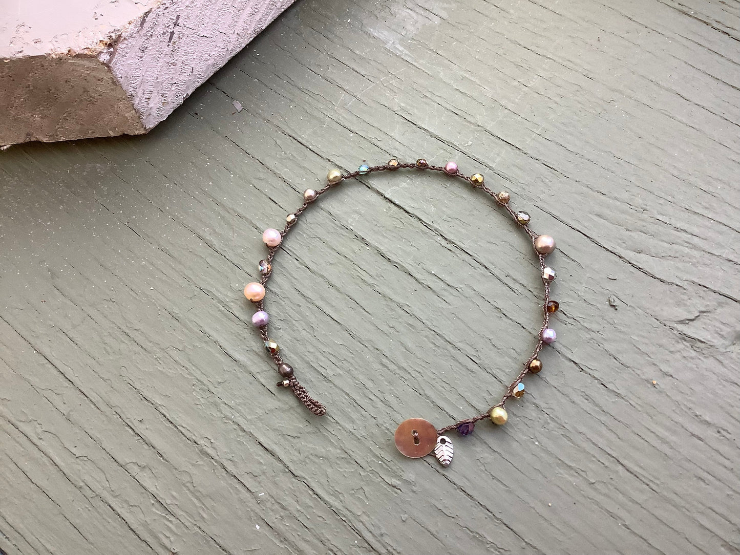 Pearl nugget crocheted anklet