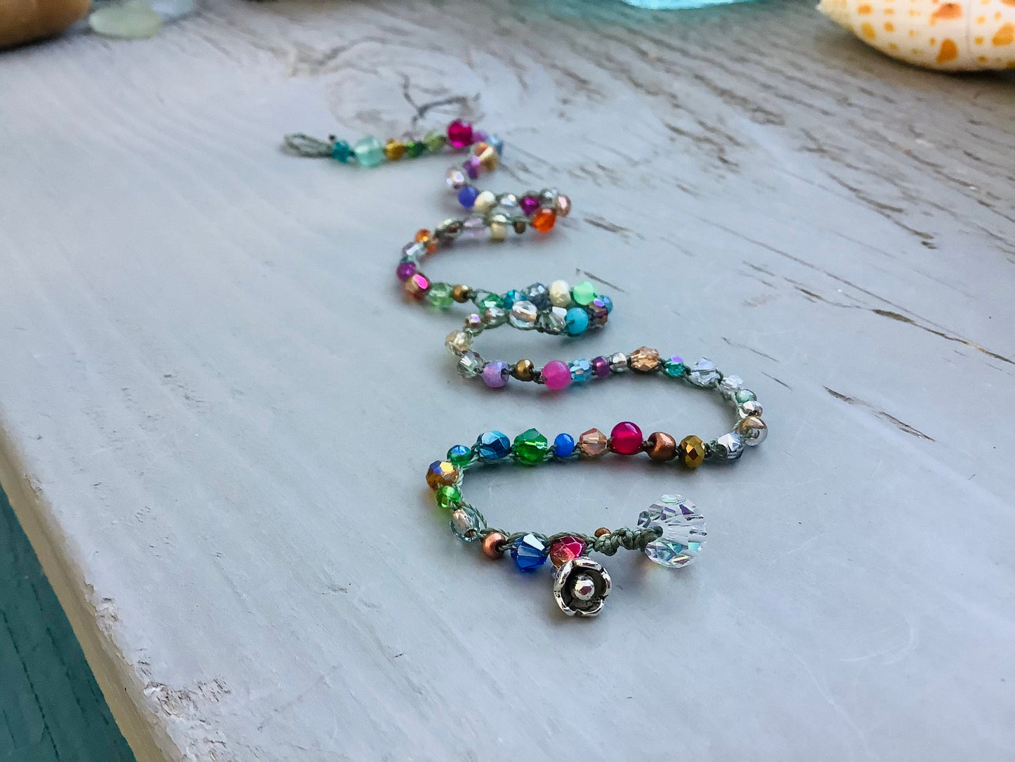 Fern green crocheted double bracelet pretty bracelet, early,natural jewelry