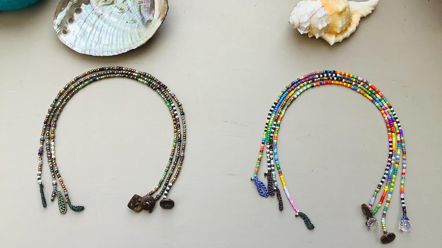 Toho petite beaded anklets with coconut button