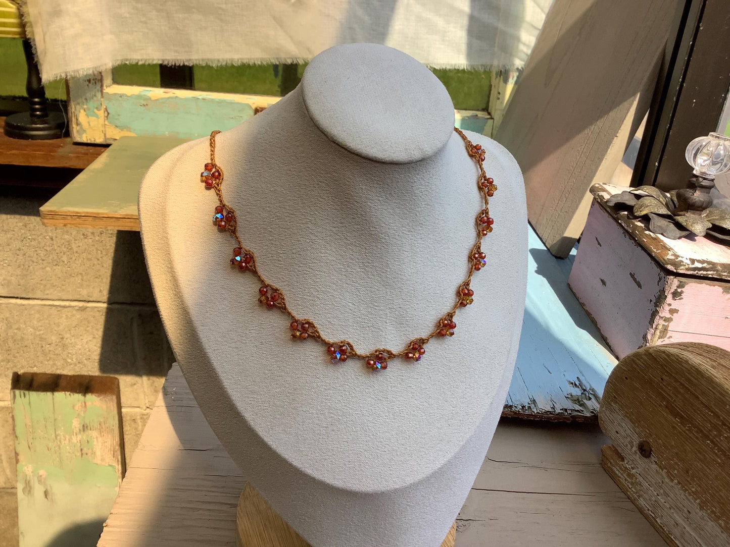 Turkish lace pretty colourful  summer necklace in burnt orange