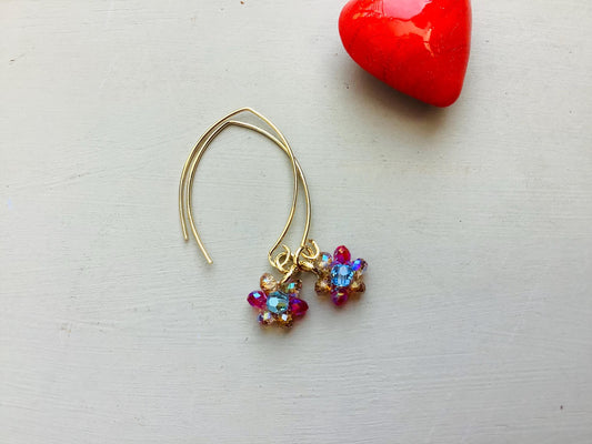 Swarovski Daisy Earrings: Sparkly Gold French Wire Earrings
