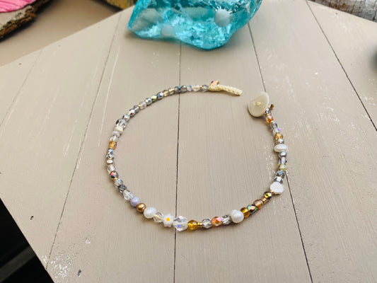 Crystal pearl bead anklet