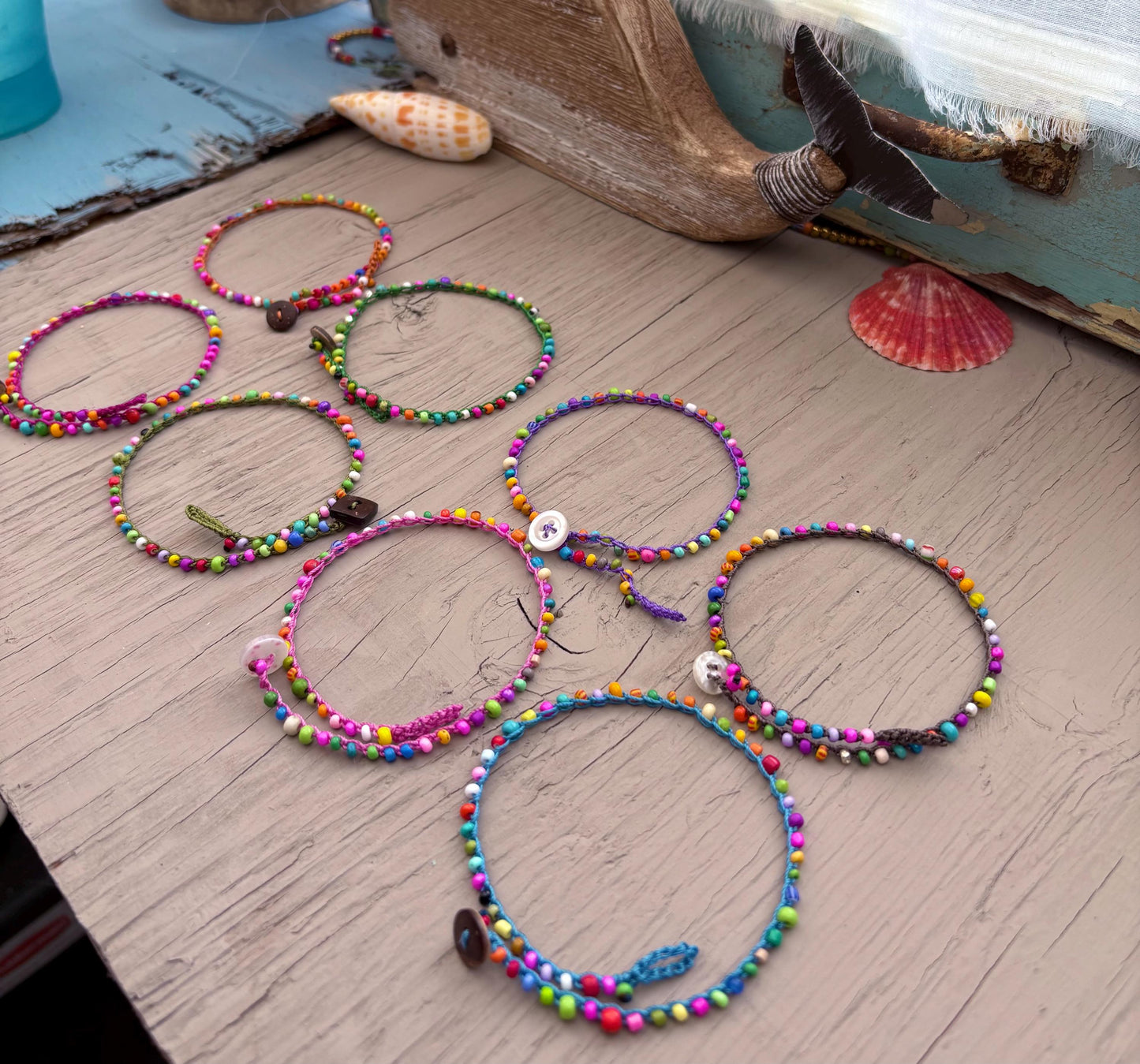 Tiny glass bead anklets