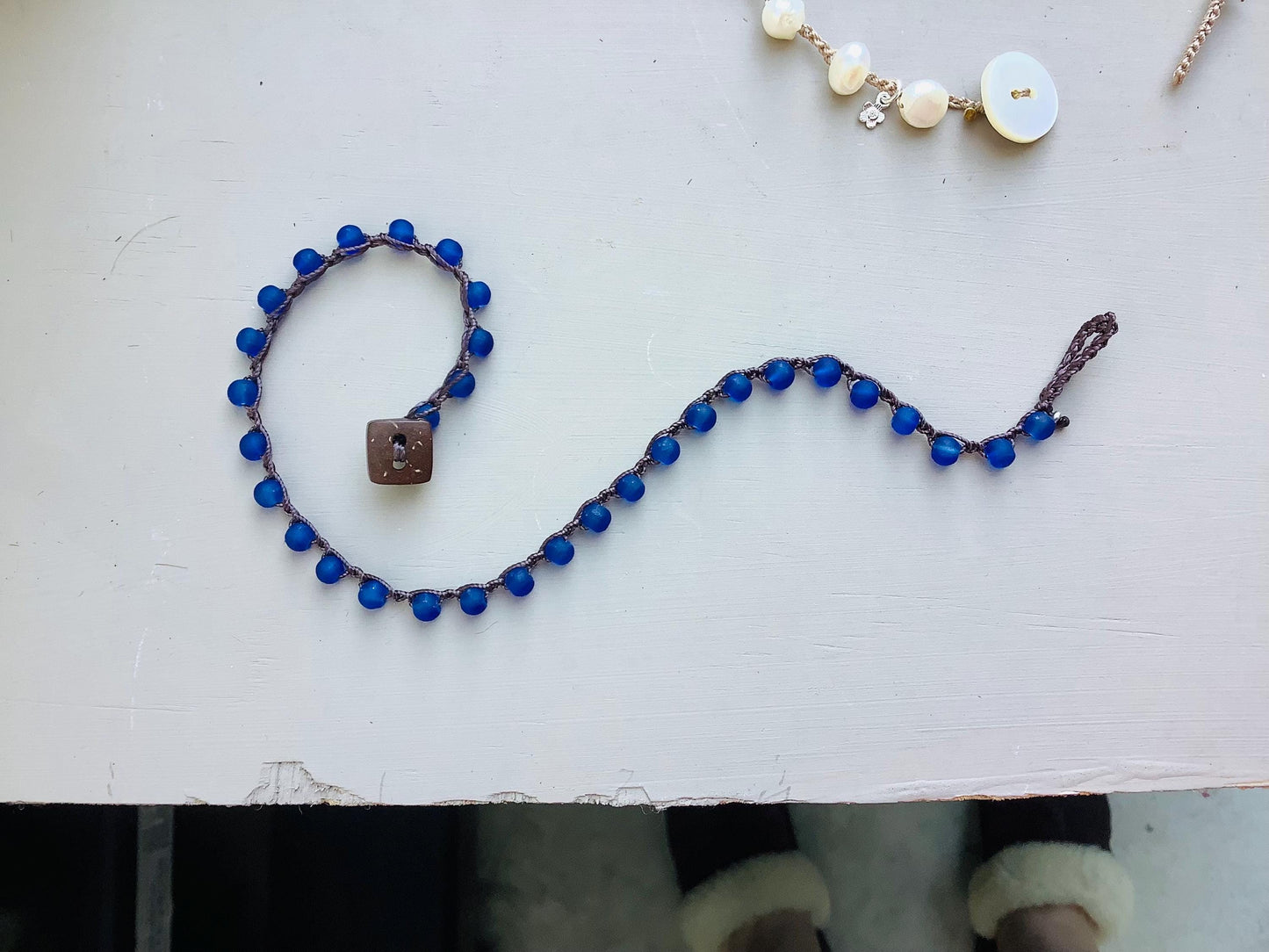 Cobalt blue frost crocheted anklet