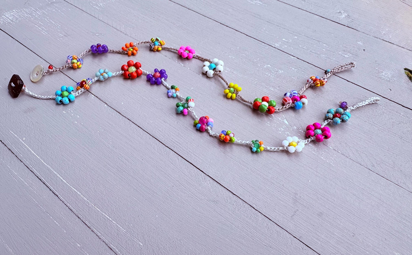 Boho crocheted hippie anklet,  fun flowers