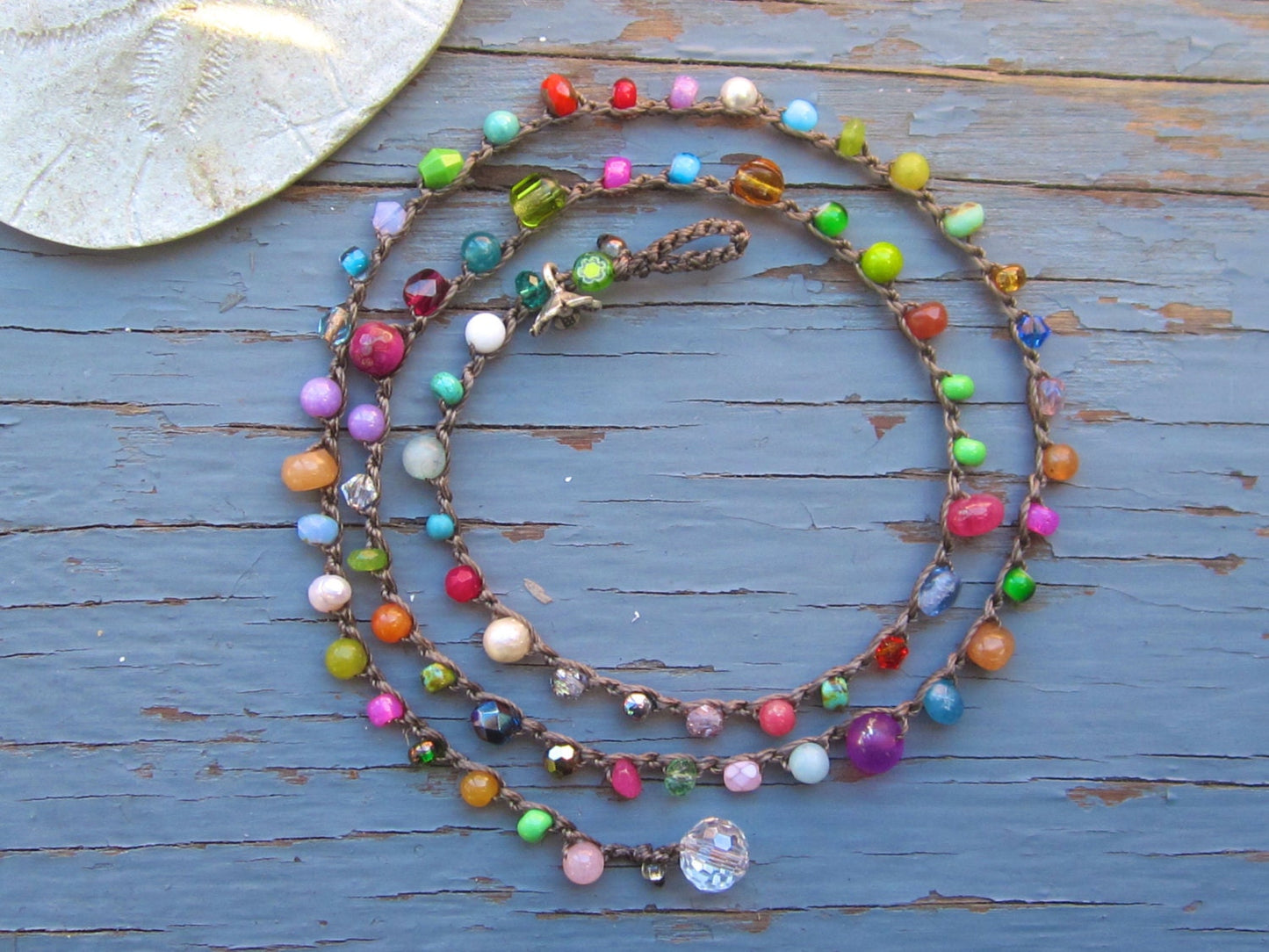 Crocheted Gemstone Necklace: Colorful Hippie Wrap Bracelet