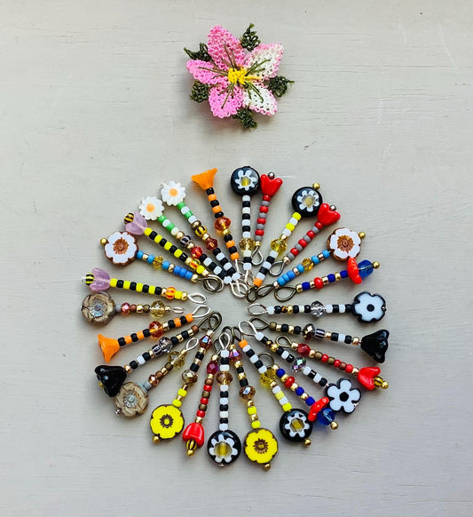 Boho Flower Earrings: Czech Glass & Mother of Pearl