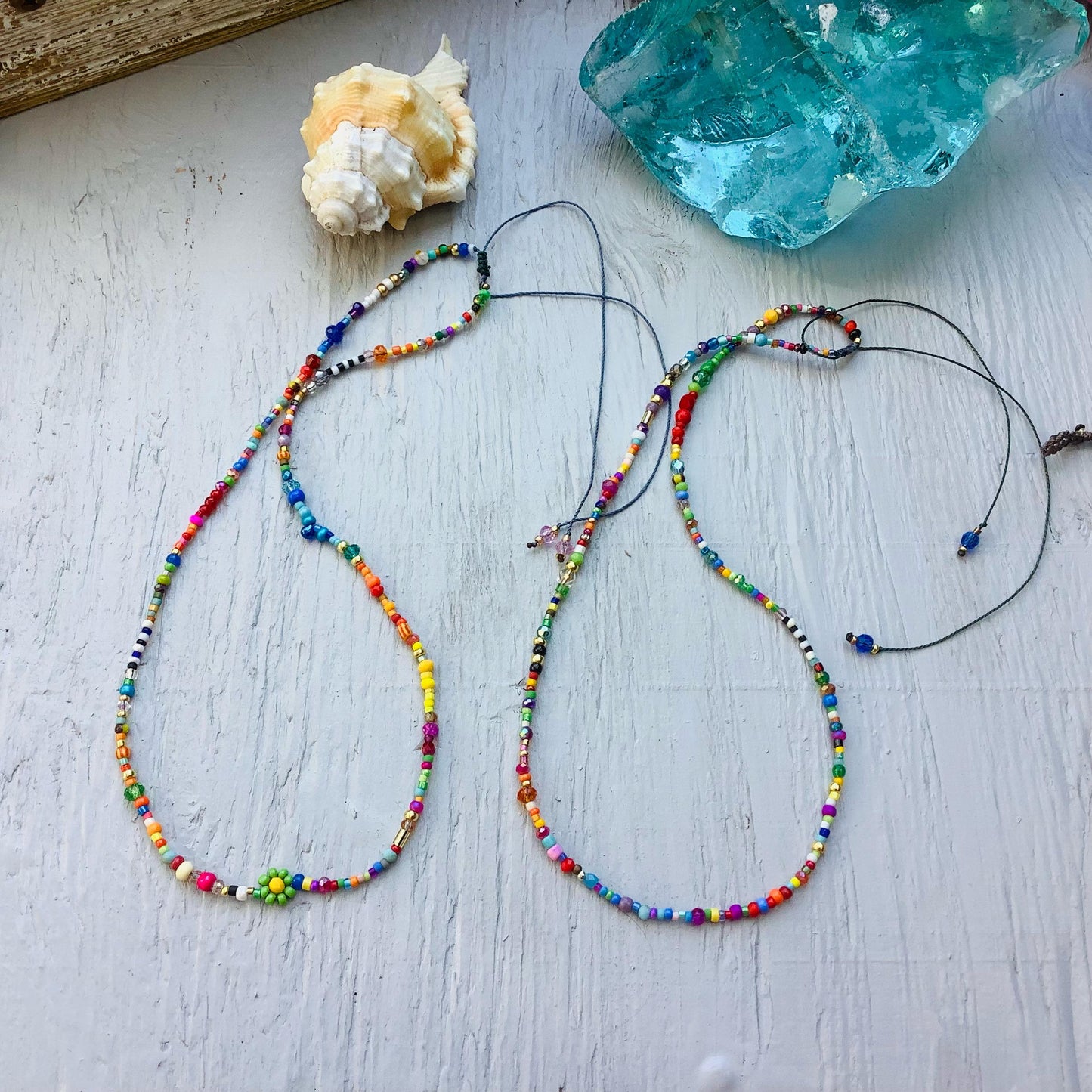 Colorful Seed Bead Choker: Beaded Flower Necklace