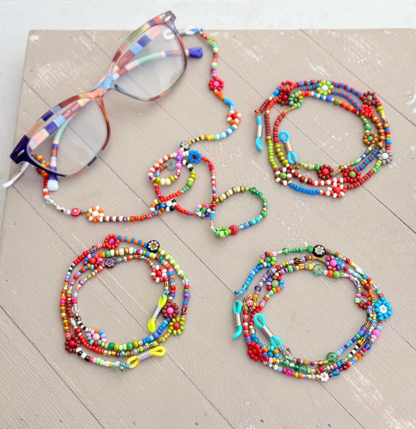 Beaded Flower Lei Eyeglass Holder: Fun & Colorful