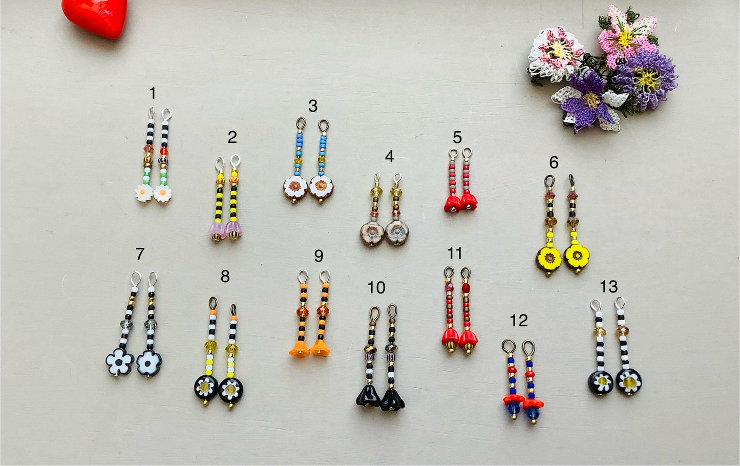 Boho Flower Earrings: Czech Glass & Mother of Pearl