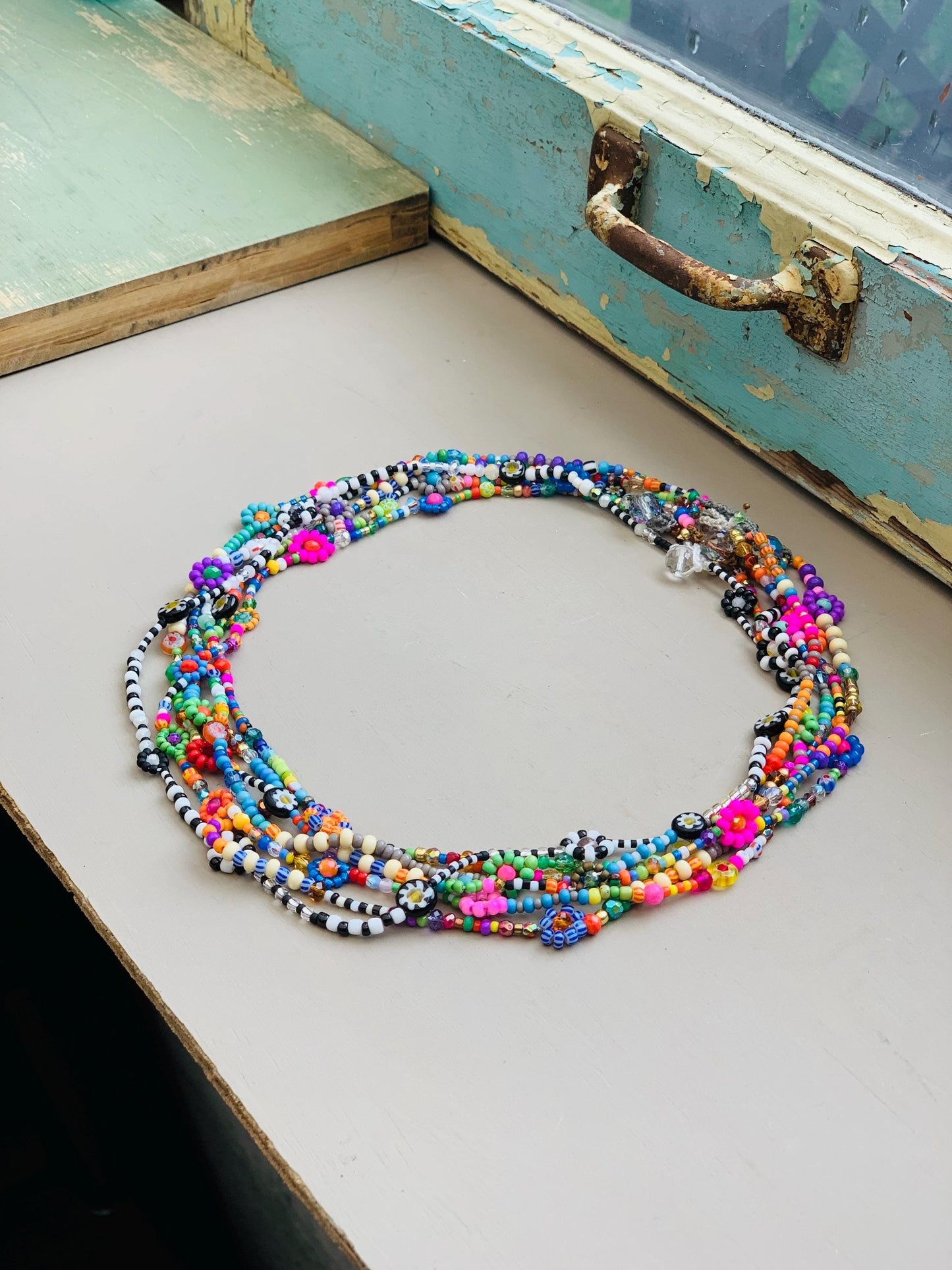 Flower Lei Necklace: Seed Bead Summer Jewelry