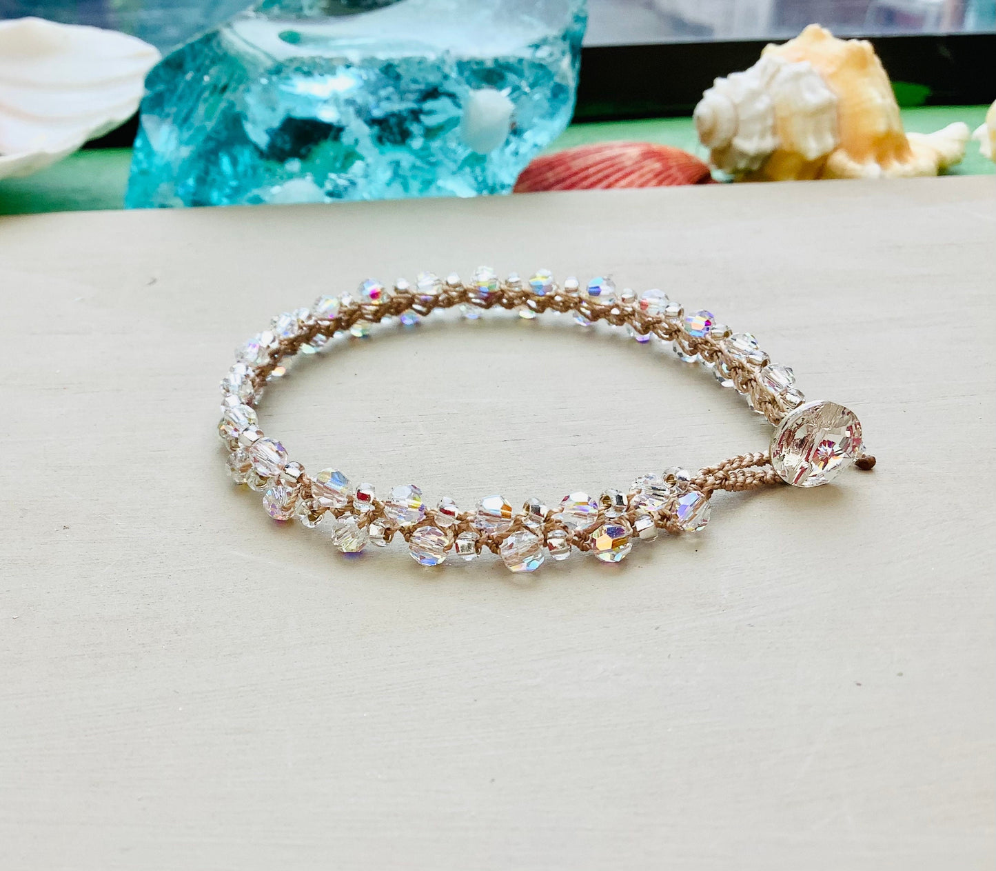 Crystal sparkly crocheted tennis bracelet