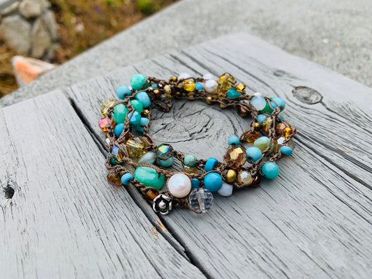 Tuscany 5X crocheted wrap bracelet natural boho jewelry