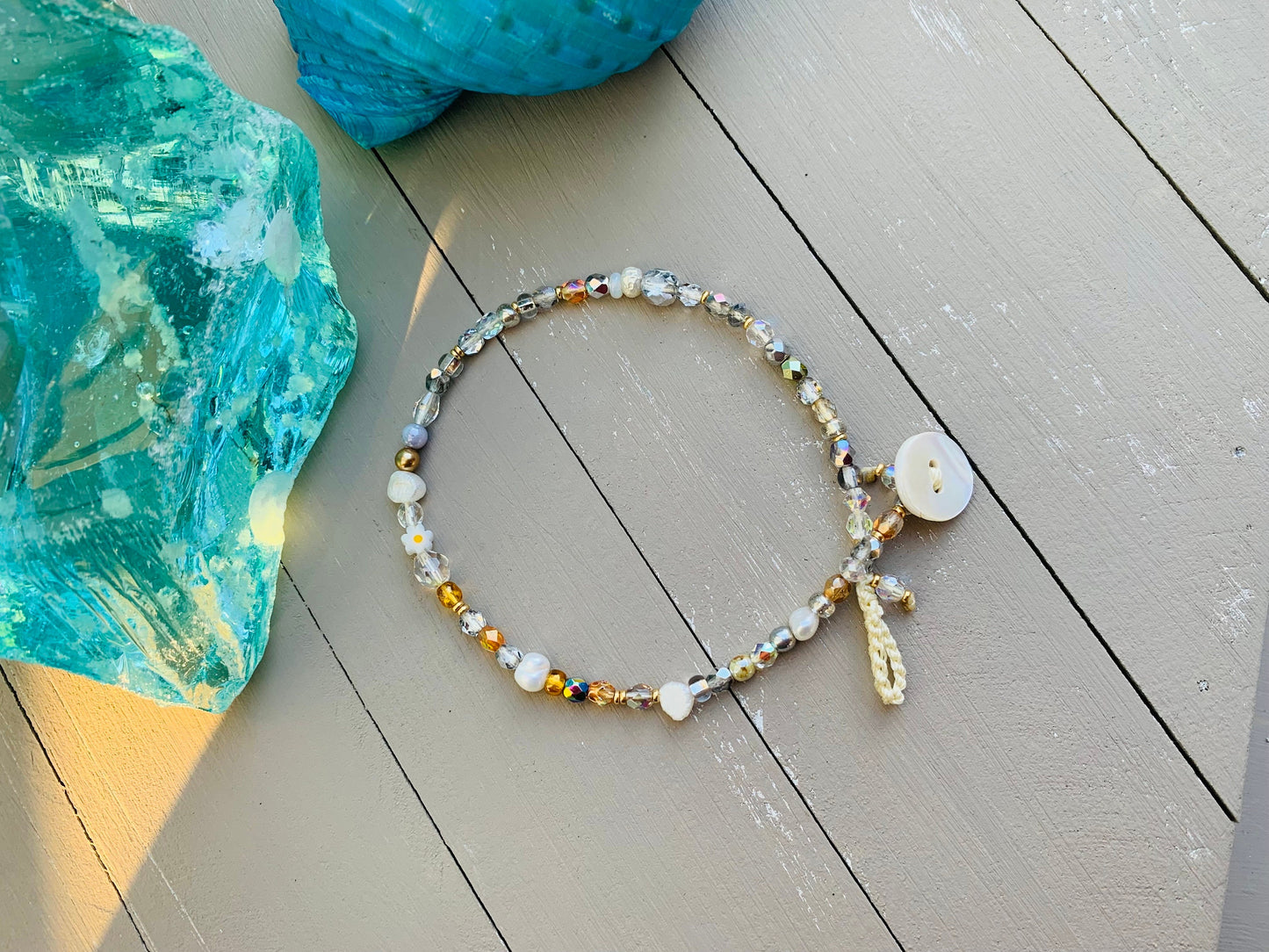 Crystal pearl bead anklet